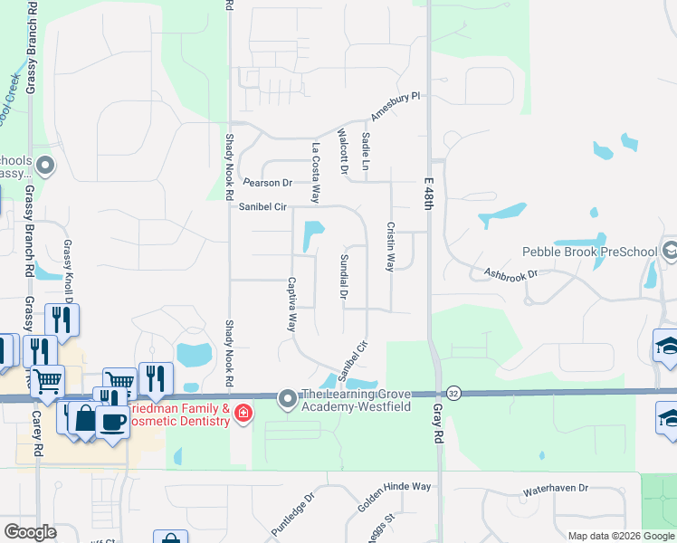 map of restaurants, bars, coffee shops, grocery stores, and more near 17823 Sundial Drive in Noblesville