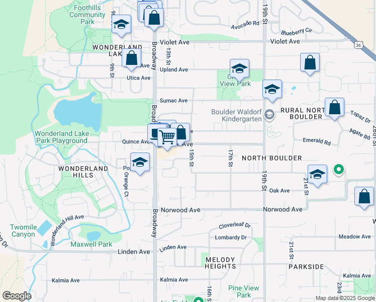 map of restaurants, bars, coffee shops, grocery stores, and more near 3948 15th Street in Boulder