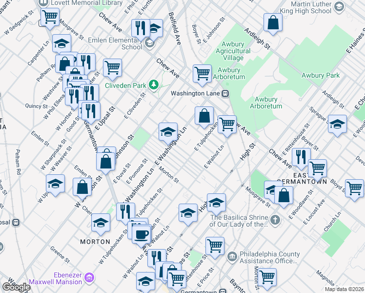 map of restaurants, bars, coffee shops, grocery stores, and more near 6218 Homer Street in Philadelphia