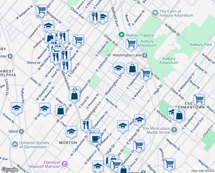 map of restaurants, bars, coffee shops, grocery stores, and more near 6261 Gardenia Street in Philadelphia