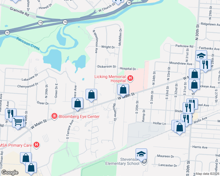 map of restaurants, bars, coffee shops, grocery stores, and more near 36 McMillen Drive in Newark