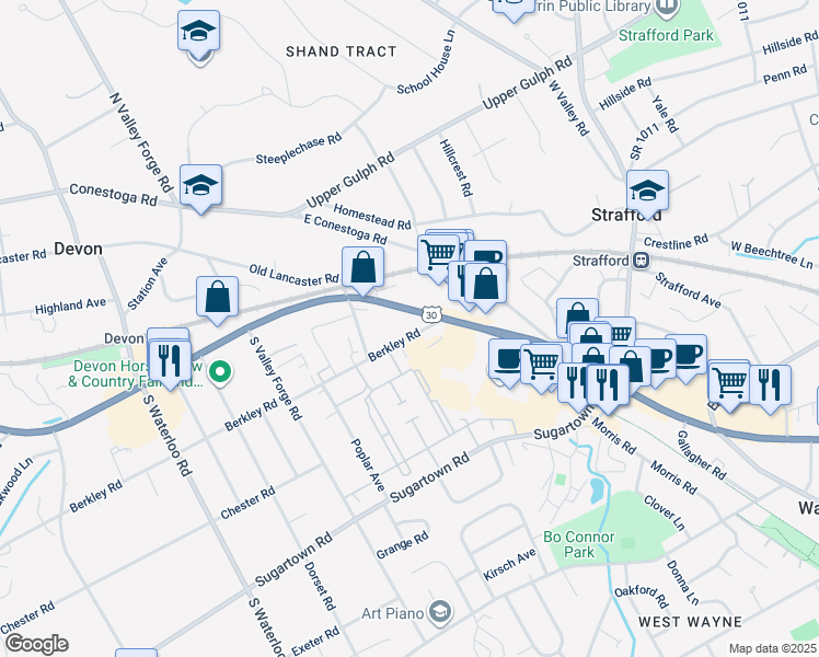 map of restaurants, bars, coffee shops, grocery stores, and more near 14 Berkley Road in Devon