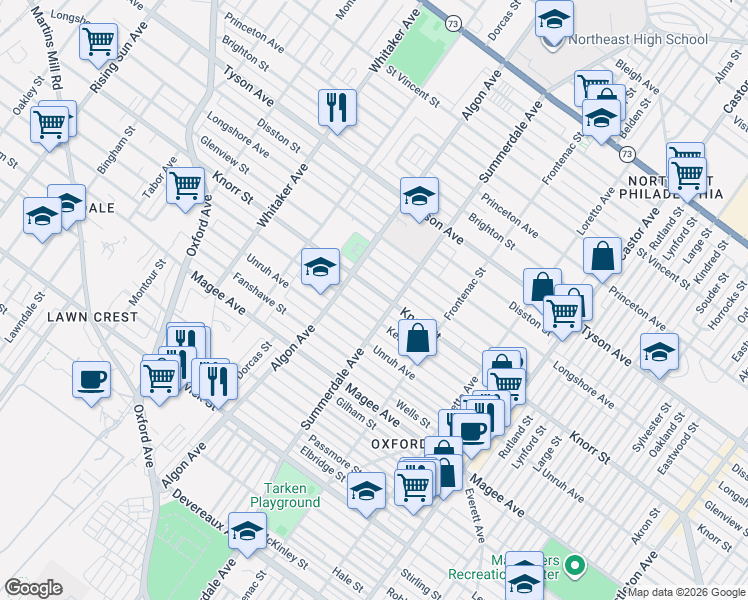 map of restaurants, bars, coffee shops, grocery stores, and more near 1126 Kerper Street in Philadelphia