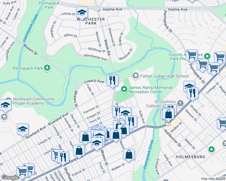 map of restaurants, bars, coffee shops, grocery stores, and more near 8094 Fairview Street in Philadelphia