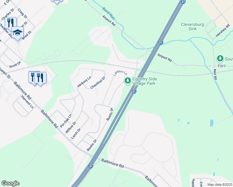 map of restaurants, bars, coffee shops, grocery stores, and more near 84 Lantern Lane in Shippensburg