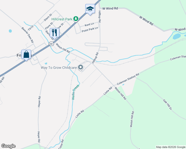 map of restaurants, bars, coffee shops, grocery stores, and more near 157 Ajit Road in Friedens