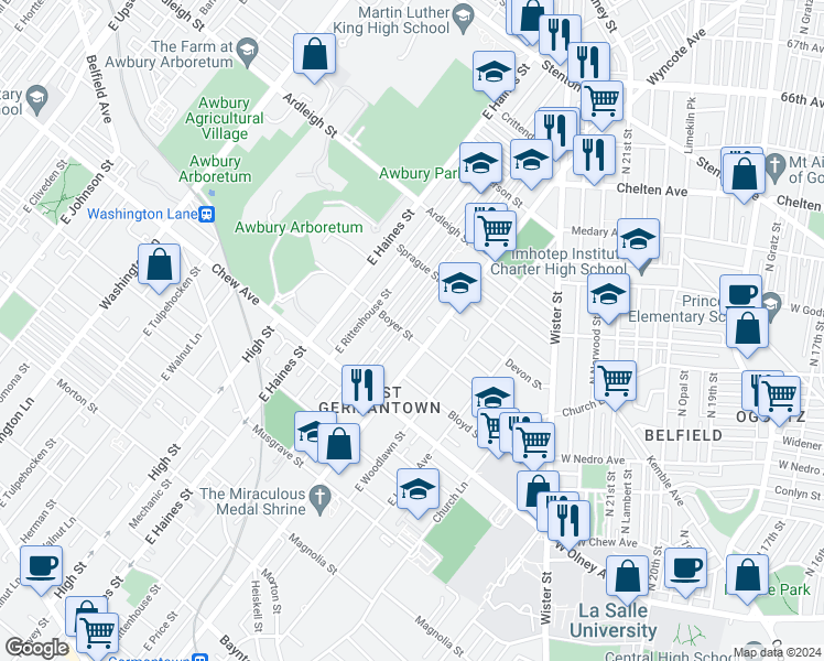 map of restaurants, bars, coffee shops, grocery stores, and more near 902 East Stafford Street in Philadelphia