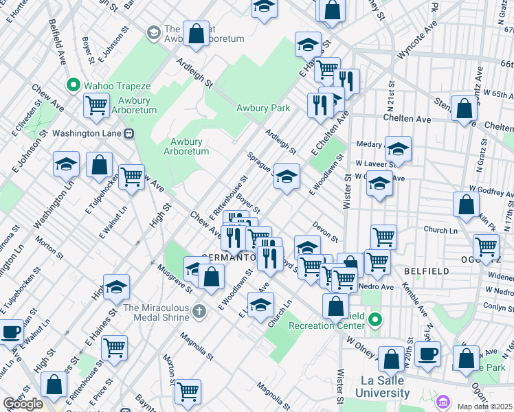 map of restaurants, bars, coffee shops, grocery stores, and more near 902 East Stafford Street in Philadelphia