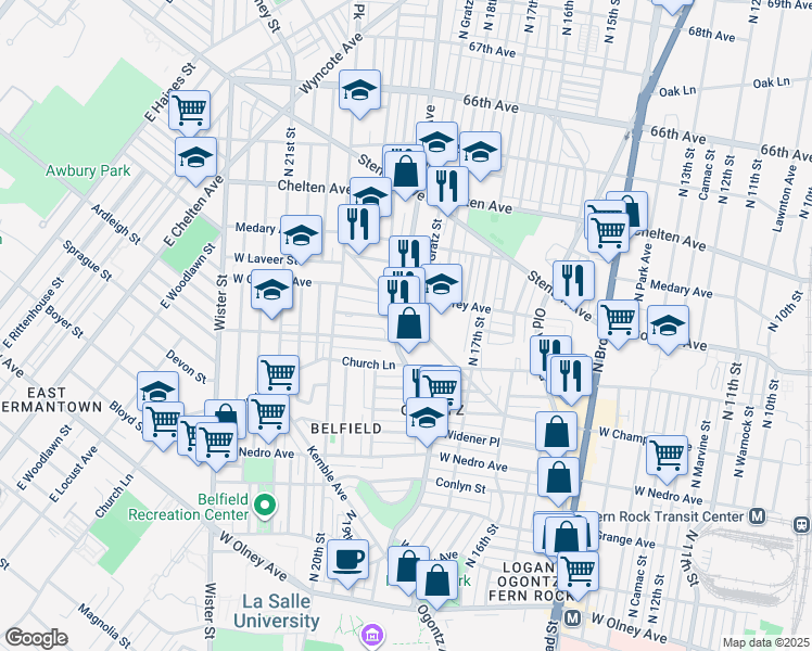 map of restaurants, bars, coffee shops, grocery stores, and more near 6158 Limekiln Pike in Philadelphia