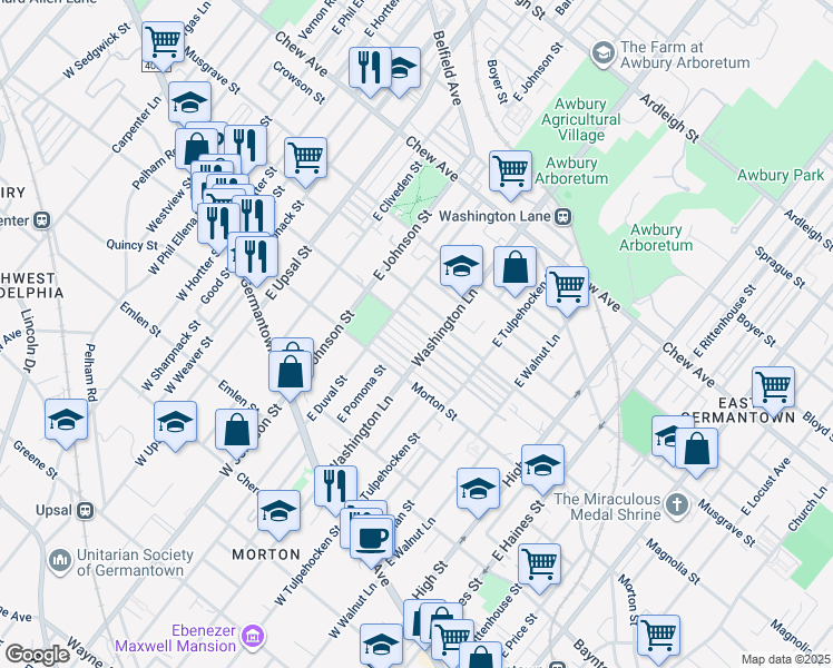 map of restaurants, bars, coffee shops, grocery stores, and more near 6261 Gardenia Street in Philadelphia