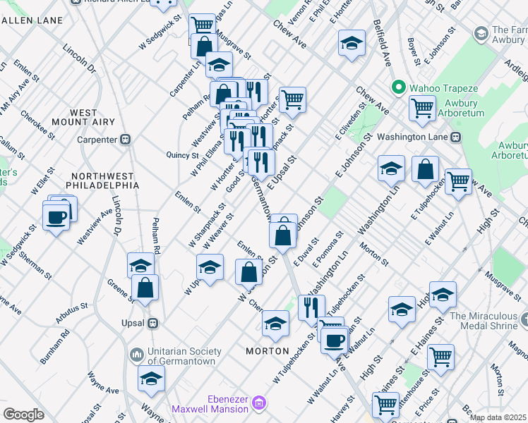 map of restaurants, bars, coffee shops, grocery stores, and more near in Philadelphia