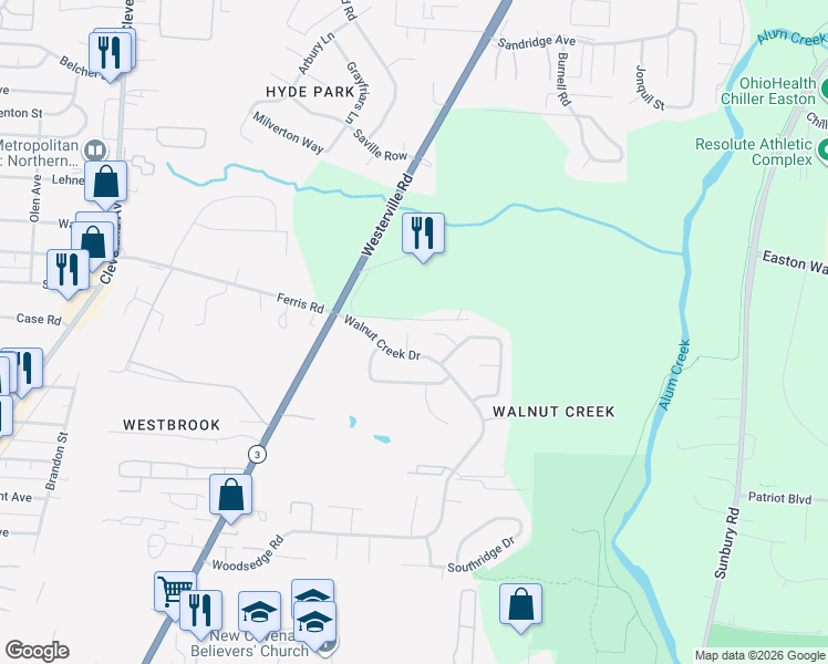 map of restaurants, bars, coffee shops, grocery stores, and more near 3781 Red Oak Lane in Columbus