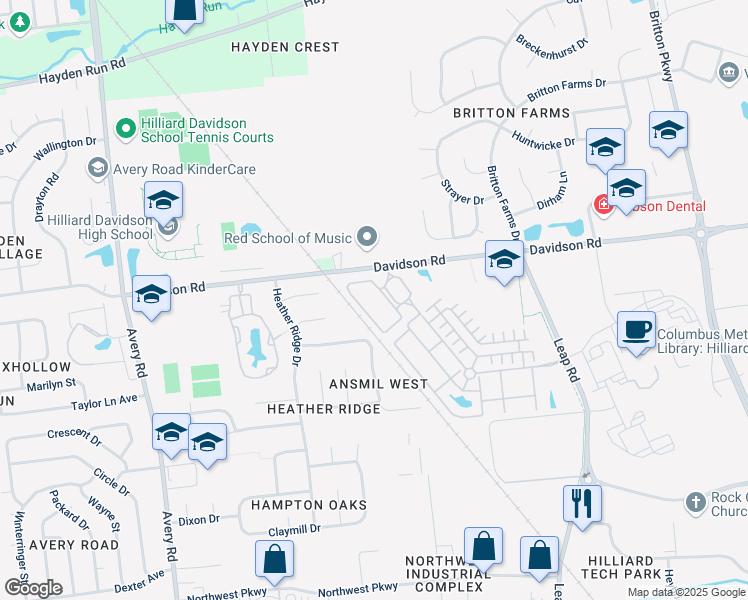 map of restaurants, bars, coffee shops, grocery stores, and more near 4815 Rays Circle Southwest in Dublin