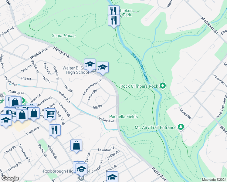 map of restaurants, bars, coffee shops, grocery stores, and more near 7012 Henry Avenue in Philadelphia