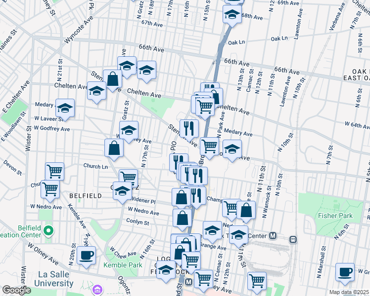 map of restaurants, bars, coffee shops, grocery stores, and more near 6149 1/2 Old York Road in Philadelphia