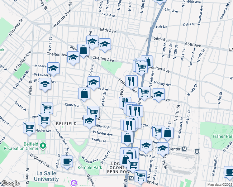 map of restaurants, bars, coffee shops, grocery stores, and more near 6157 North 16th Street in Philadelphia