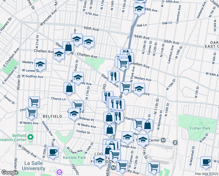 map of restaurants, bars, coffee shops, grocery stores, and more near 6153 1/2 Old York Road in Philadelphia