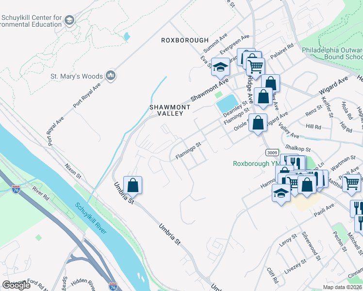 map of restaurants, bars, coffee shops, grocery stores, and more near 368 Flamingo Street in Philadelphia