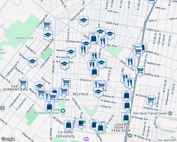 map of restaurants, bars, coffee shops, grocery stores, and more near 1914 West Sparks Street in Philadelphia