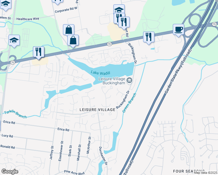 map of restaurants, bars, coffee shops, grocery stores, and more near 49D Cambridge Court in Lakewood