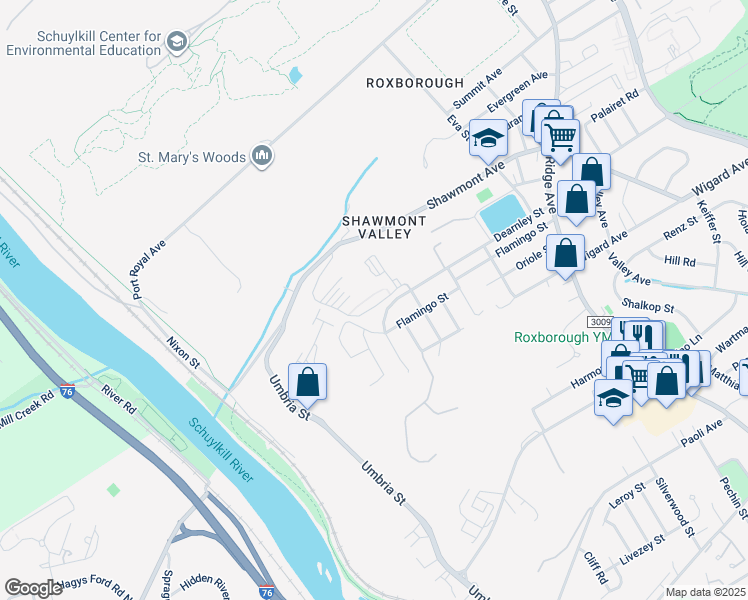 map of restaurants, bars, coffee shops, grocery stores, and more near 413 Shawmont Avenue in Philadelphia