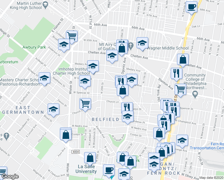 map of restaurants, bars, coffee shops, grocery stores, and more near 1930 West Sparks Street in Philadelphia