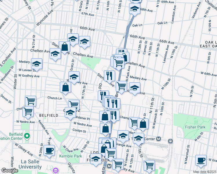 map of restaurants, bars, coffee shops, grocery stores, and more near 6149 1/2 Old York Road in Philadelphia