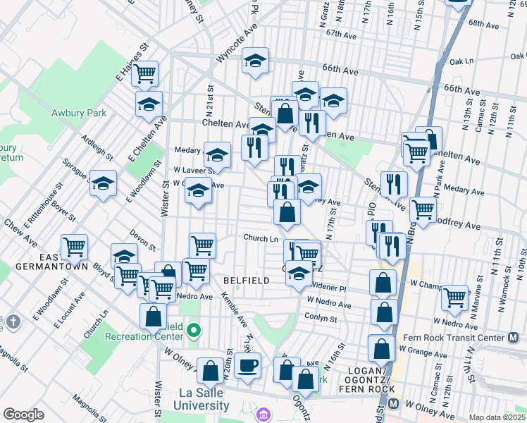 map of restaurants, bars, coffee shops, grocery stores, and more near 1928 W Sparks St in Philadelphia