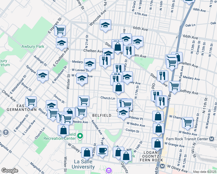 map of restaurants, bars, coffee shops, grocery stores, and more near 1930 West Sparks Street in Philadelphia