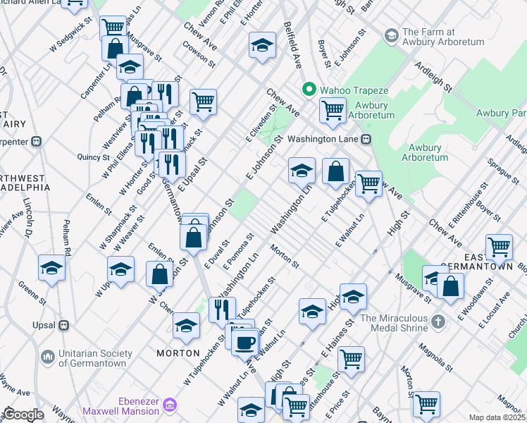 map of restaurants, bars, coffee shops, grocery stores, and more near 6329 Morton Street in Philadelphia
