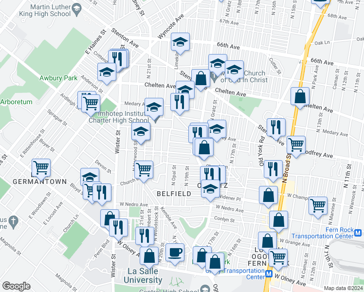 map of restaurants, bars, coffee shops, grocery stores, and more near 1940 West Sparks Street in Philadelphia