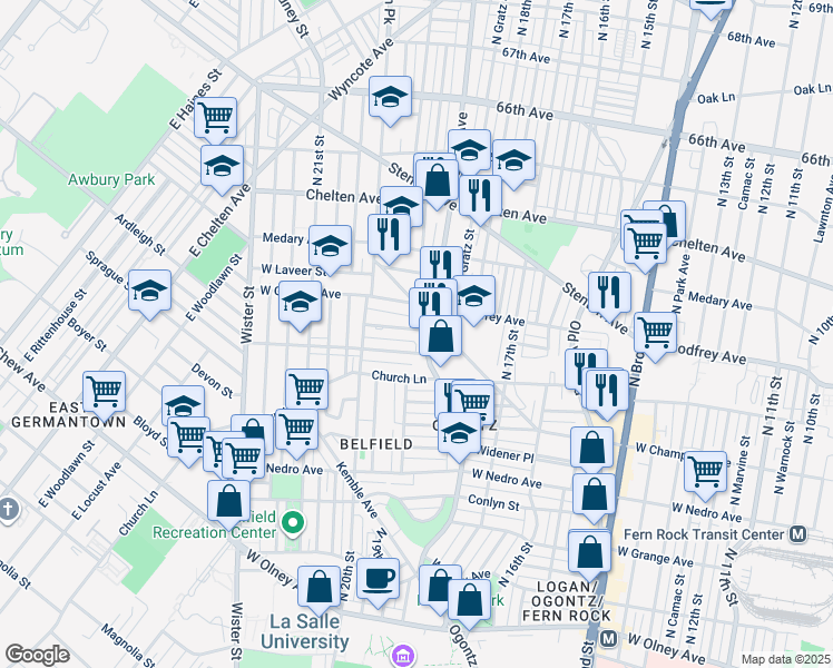map of restaurants, bars, coffee shops, grocery stores, and more near 1926 West Sparks Street in Philadelphia