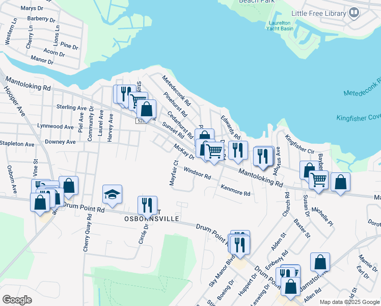 map of restaurants, bars, coffee shops, grocery stores, and more near 675 Mantoloking Road in Brick