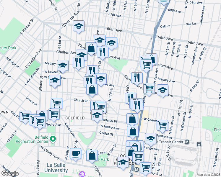 map of restaurants, bars, coffee shops, grocery stores, and more near 6162 North 17th Street in Philadelphia