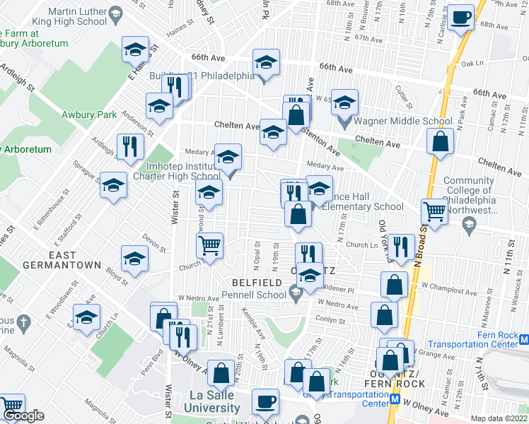 map of restaurants, bars, coffee shops, grocery stores, and more near 1950 West Sparks Street in Philadelphia