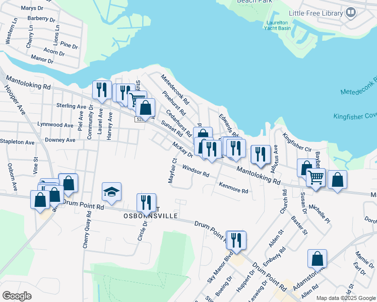 map of restaurants, bars, coffee shops, grocery stores, and more near 675 Mantoloking Road in Brick