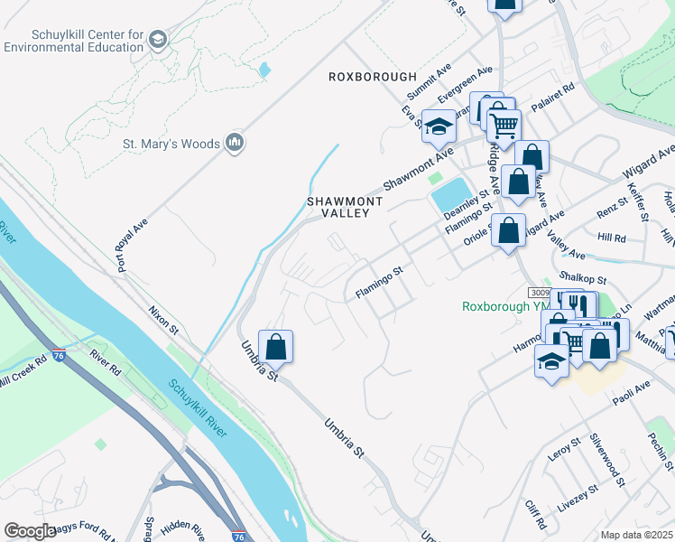 map of restaurants, bars, coffee shops, grocery stores, and more near 415 Shawmont Avenue in Philadelphia