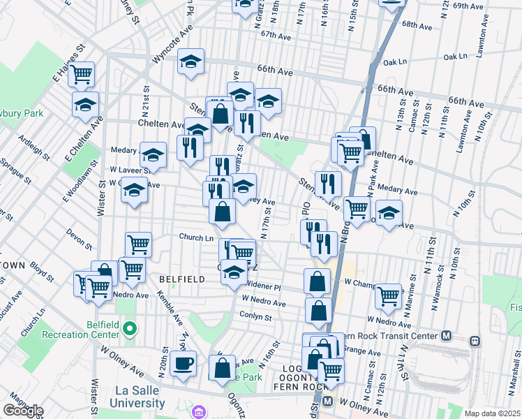 map of restaurants, bars, coffee shops, grocery stores, and more near 6162 North 17th Street in Philadelphia