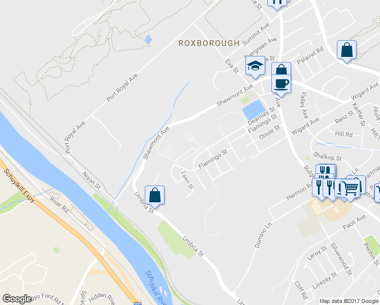 map of restaurants, bars, coffee shops, grocery stores, and more near 417 Shawmont Avenue in Philadelphia