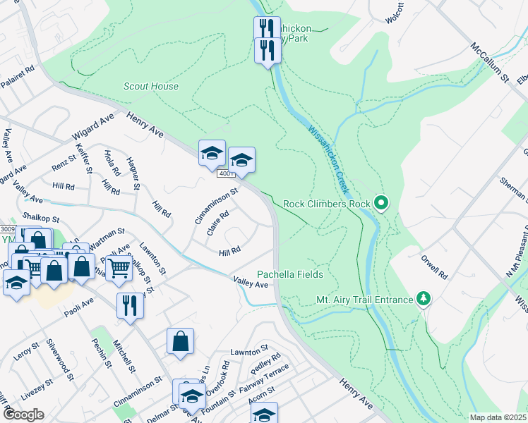 map of restaurants, bars, coffee shops, grocery stores, and more near 7018 Henry Avenue in Philadelphia