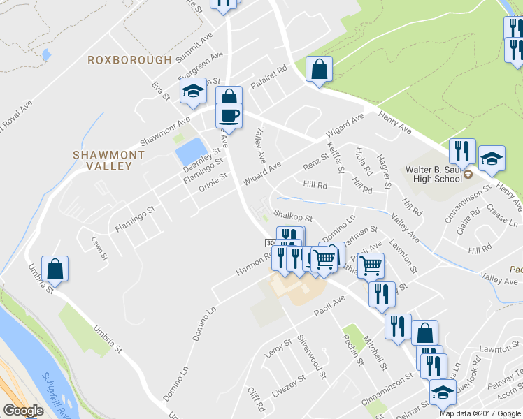 map of restaurants, bars, coffee shops, grocery stores, and more near 7373 Ridge Avenue in Philadelphia