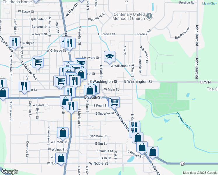 map of restaurants, bars, coffee shops, grocery stores, and more near 527 East Washington Street in Lebanon