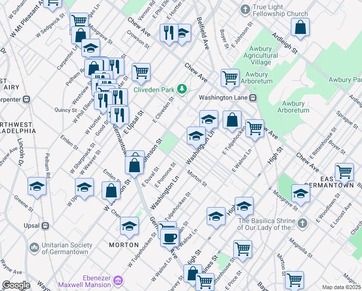map of restaurants, bars, coffee shops, grocery stores, and more near 6363 Magnolia Street in Philadelphia