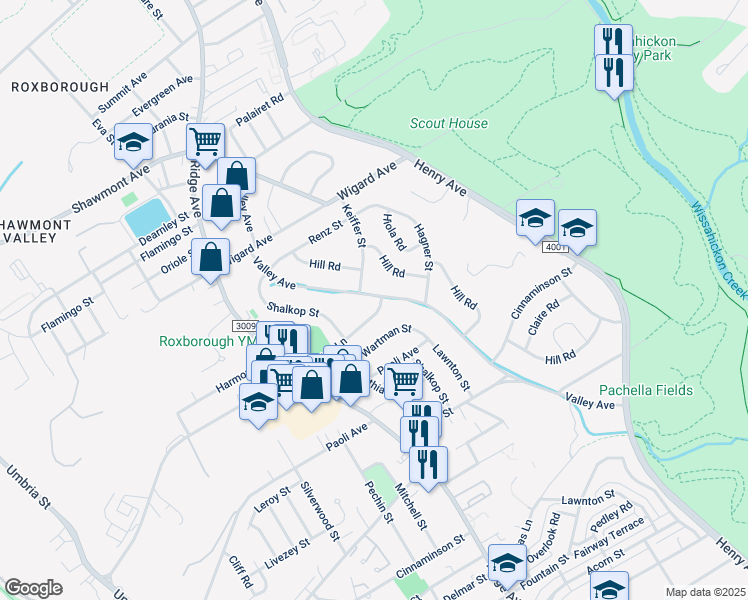 map of restaurants, bars, coffee shops, grocery stores, and more near 569 Domino Lane in Philadelphia