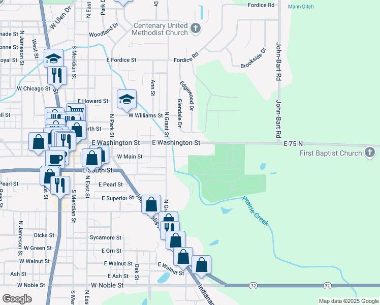 map of restaurants, bars, coffee shops, grocery stores, and more near 817 East Washington Street in Lebanon