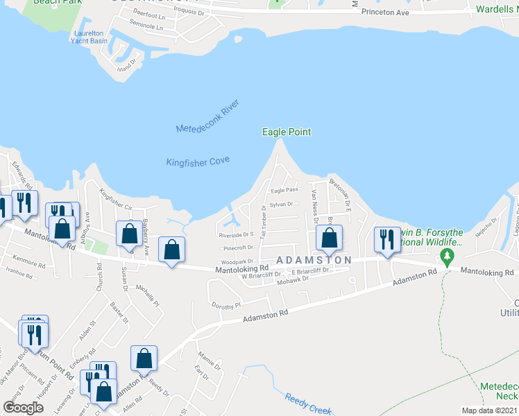 map of restaurants, bars, coffee shops, grocery stores, and more near 42 Tall Timber Dr in Brick
