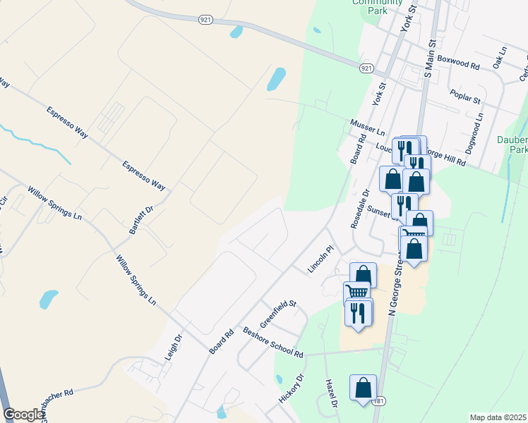map of restaurants, bars, coffee shops, grocery stores, and more near 135 Fig Tree Way in Manchester