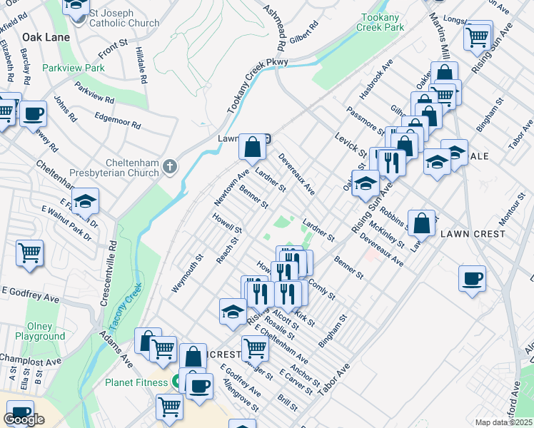 map of restaurants, bars, coffee shops, grocery stores, and more near 6046 Hasbrook Avenue in Philadelphia