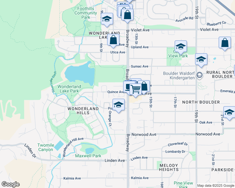 map of restaurants, bars, coffee shops, grocery stores, and more near 1110 Quince Avenue in Boulder