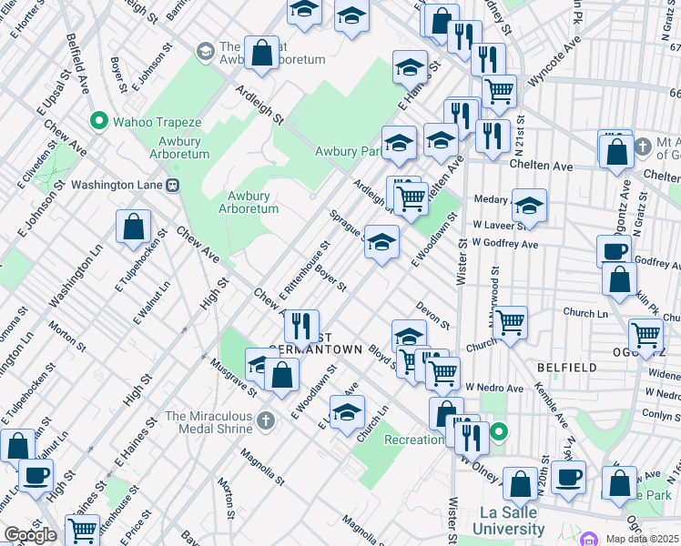 map of restaurants, bars, coffee shops, grocery stores, and more near 909 East Stafford Street in Philadelphia